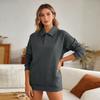 Women's Long Sleeve Button Down Sweatshirt with Collar and Pockets Casual Top