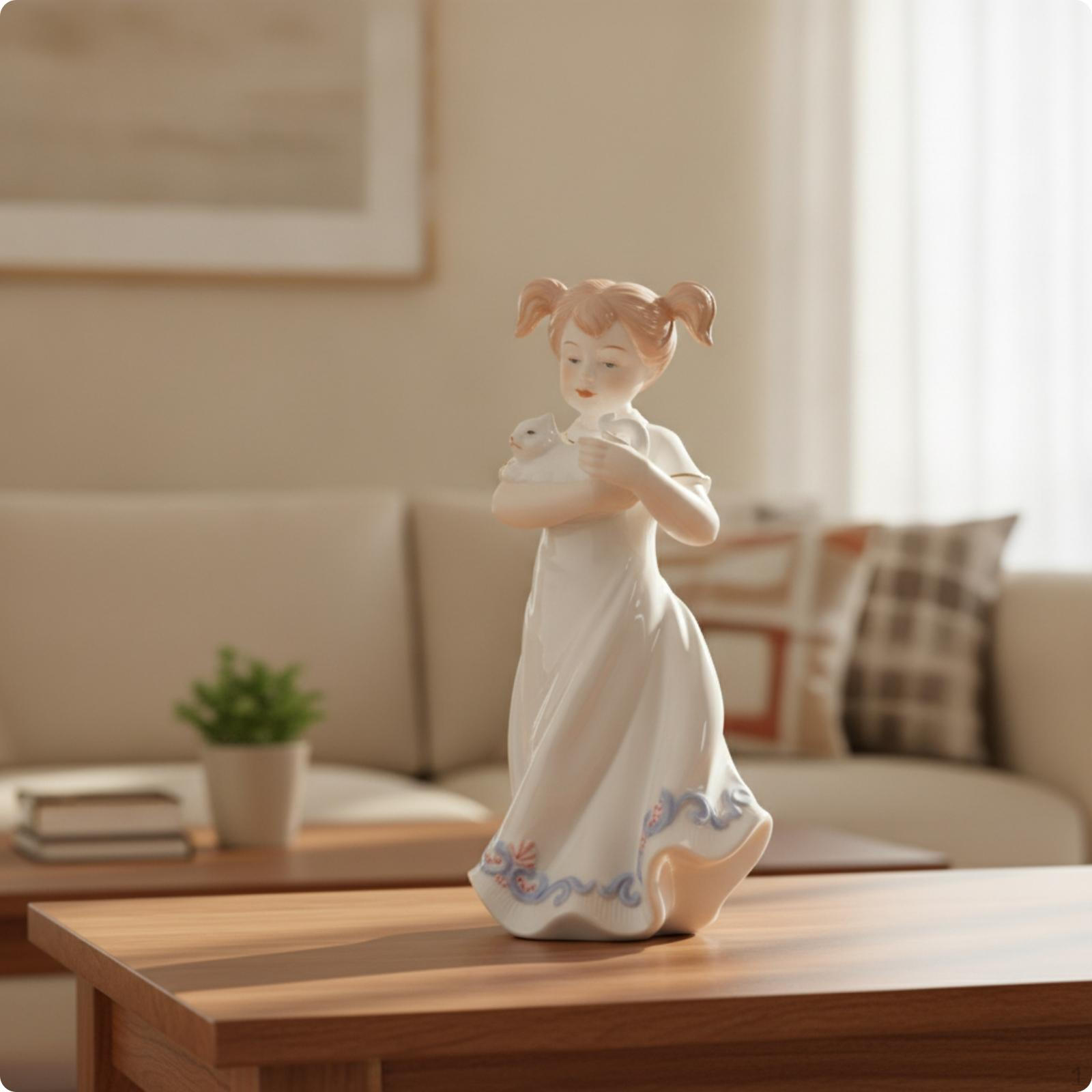 Ceramic Figurine Hand Painted Character Sculpture Glazed Statue for Collectors, Clean Design
