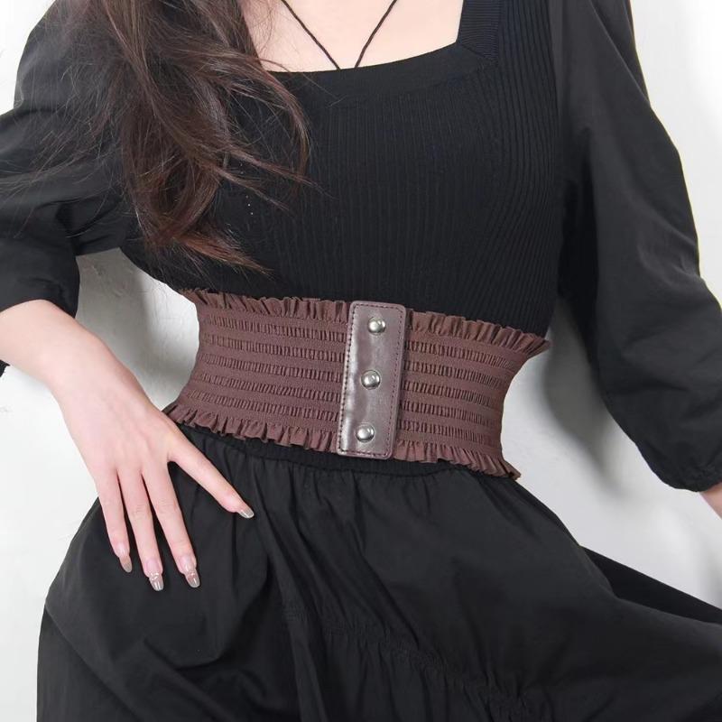 

Оборки широкий пояс тройная пряжка элегантный эластичный пояс декоративный платье пояс для женщин большой размер one size