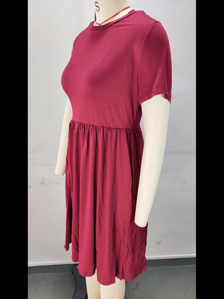 2024 Damen Elastischer Bund Strick Rundhals Kurzarm Sommerkleid