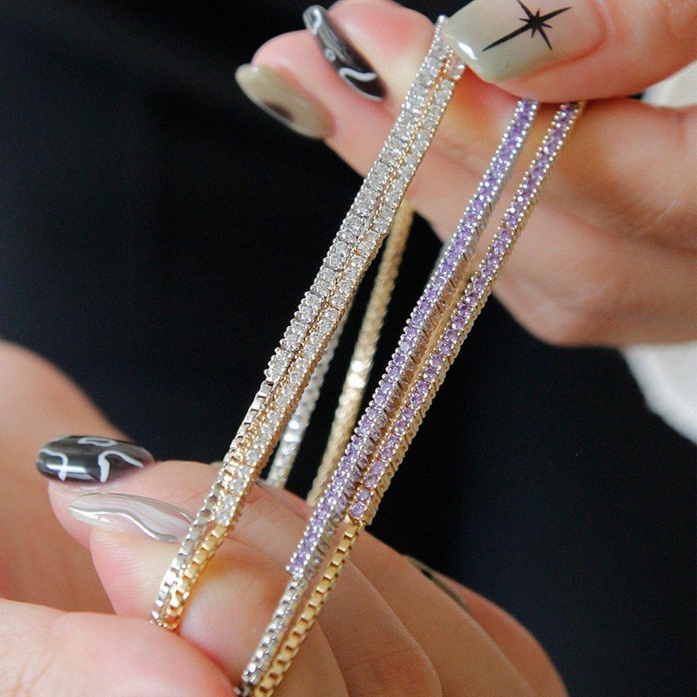 

J.Lauren Cubic Flexible Chain Bracelet B0989 Platinum Purple Cubic