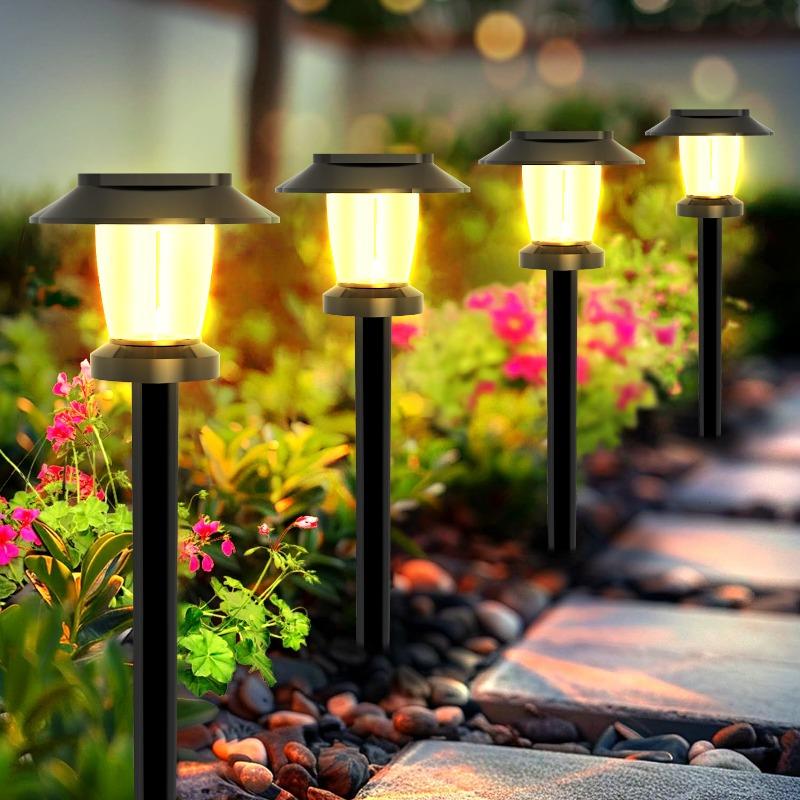 1000MAH LED Bright Solar Landscape Pathway Lighting Outdoor Waterproof 3 Modes Solar Garden Lights for Yard Path Walkway Lawn Decoration
