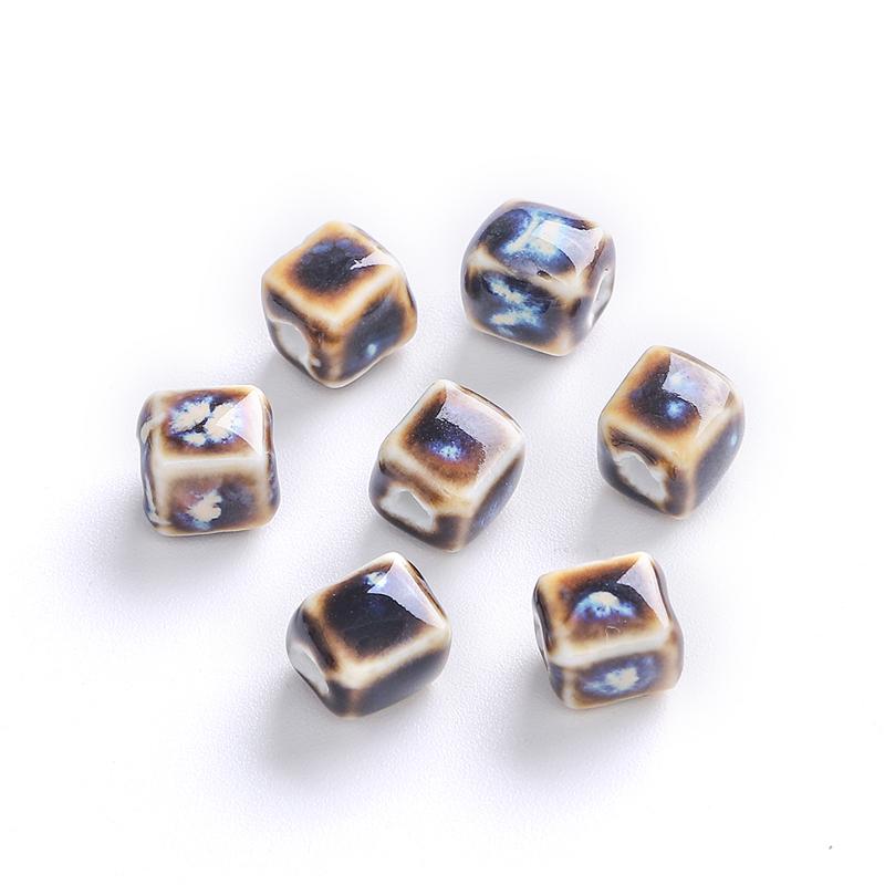 

10 шт. 7 мм квадратные фарфоровые бусины с цветочной глазурью, кубические керамические бусины для изготовления ювелирных изделий, сделай сам, подвески, браслет, ожерелье, поделки