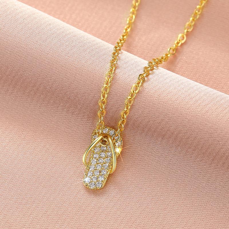 Huitan Funny Slipper Designed Pendant Necklace for Women Versatile Cute Gold Color Accessories Delicate Bright CZ Daily Jewelry
