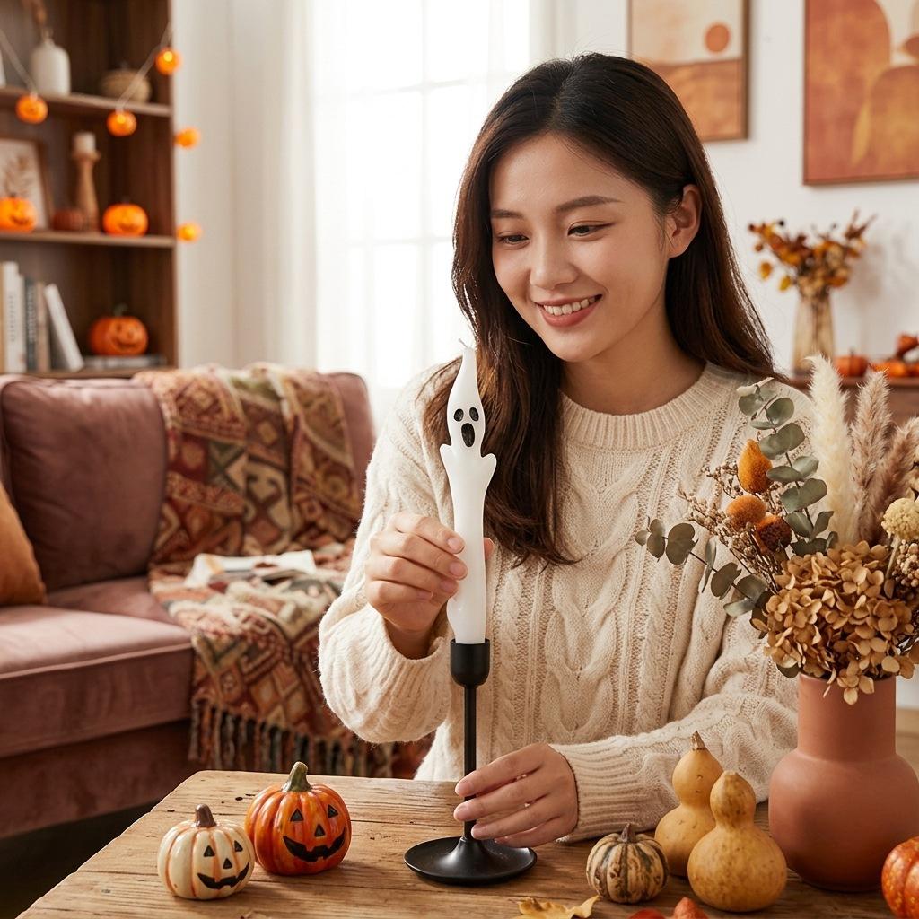 Halloween Ghost Long Pole Candle Gothic Ghost Candles Table Decorations Entryway Mantel Party Atmosphere Arrangement Candles