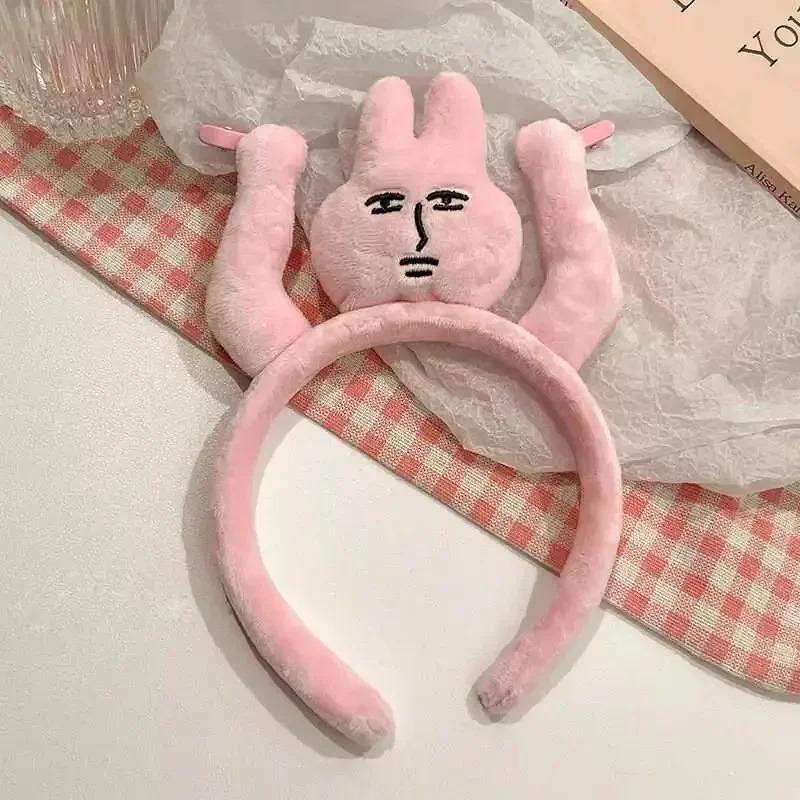 Women Pink Rabbit Headband Funny Creative Cute Plush Hair Bands Fashion Hair Accessories Sweet Rabbit Bangs Clip Headwear