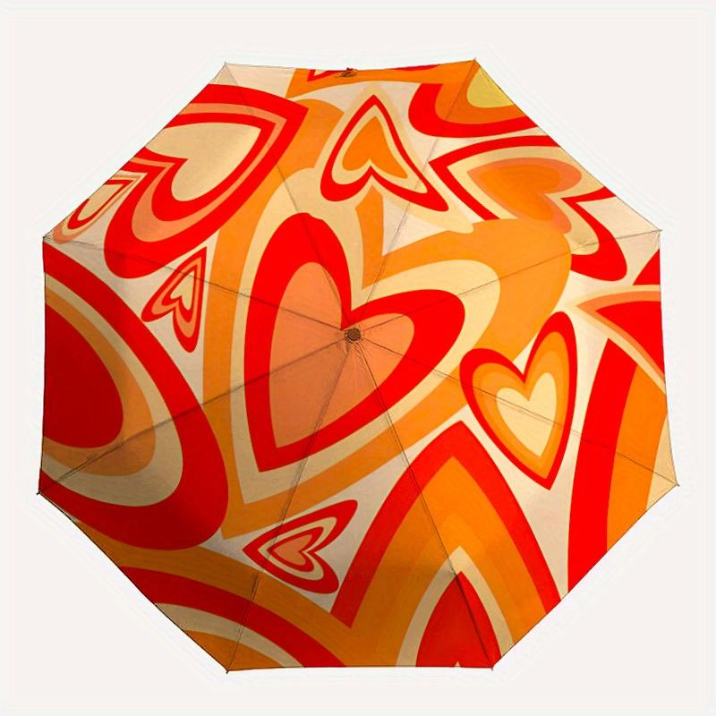 

1pc Heart Love Automatic Open/close Folding Compact Umbrella, 8-Rib Sturdy Canopy, Lightweight Portable, Everyday Use, Gift, Outdoor Umbrella, Travel