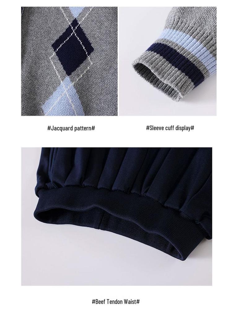 Britský styl Pletený třídílný set školní uniformy pro mateřské a základní školy - Jaro, Podzim a Zima