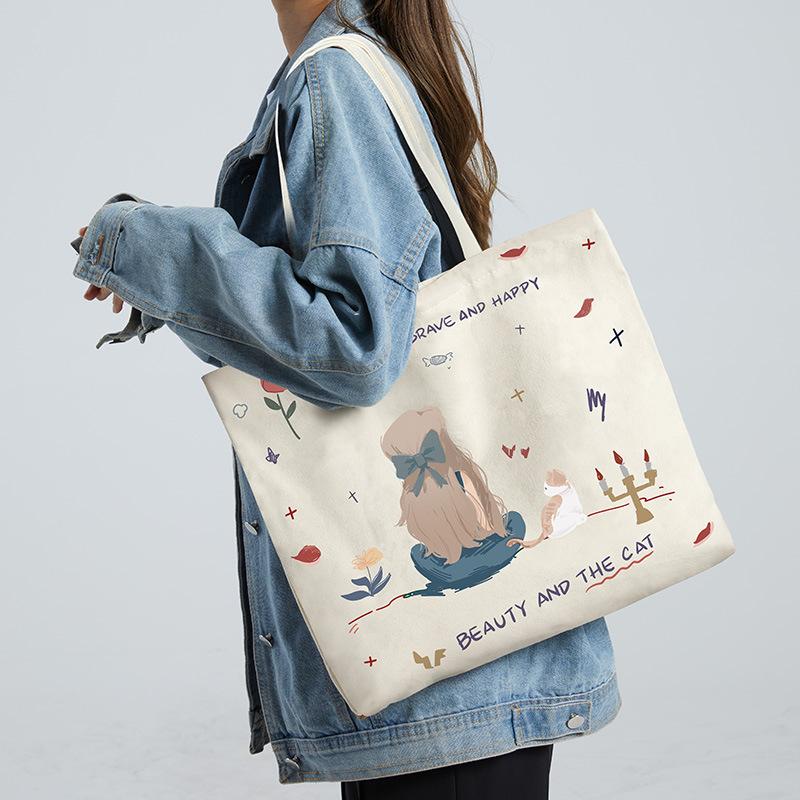 Canvas Bag Female College Student Class Bag Cute Commuting Bag Large Capacity Shoulder Bag
