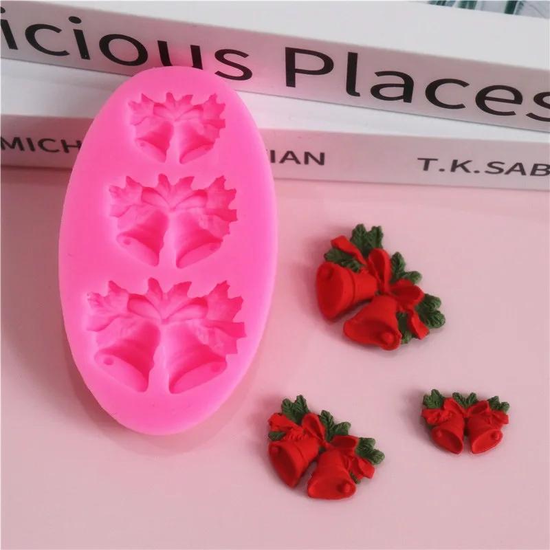 Stampo in Silicone Campana di Natale a 3 Fori Stampo per Fondente Strumenti per Decorare Torte Stampi per Cioccolato Pasta di Gomma Sugarcraft Strumenti da Forno per Cucina