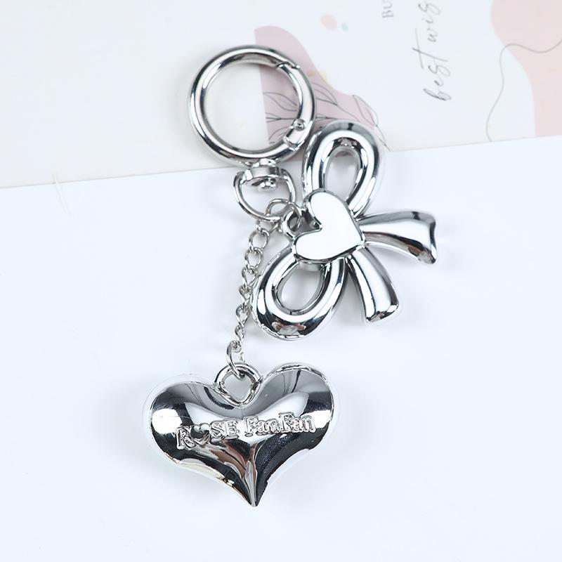 Korean Large Heart Bow Keyring with Beads - Elegant & Versatile Pendant for Bags or Cars