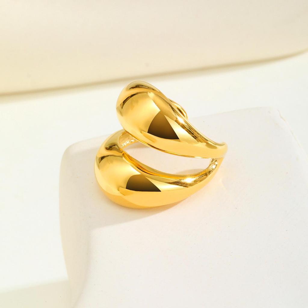 Double-layer Curved Opening Ring for Women,Gold Color Stainless Steel High Quality Rings,Fashion Jewelry Gifts