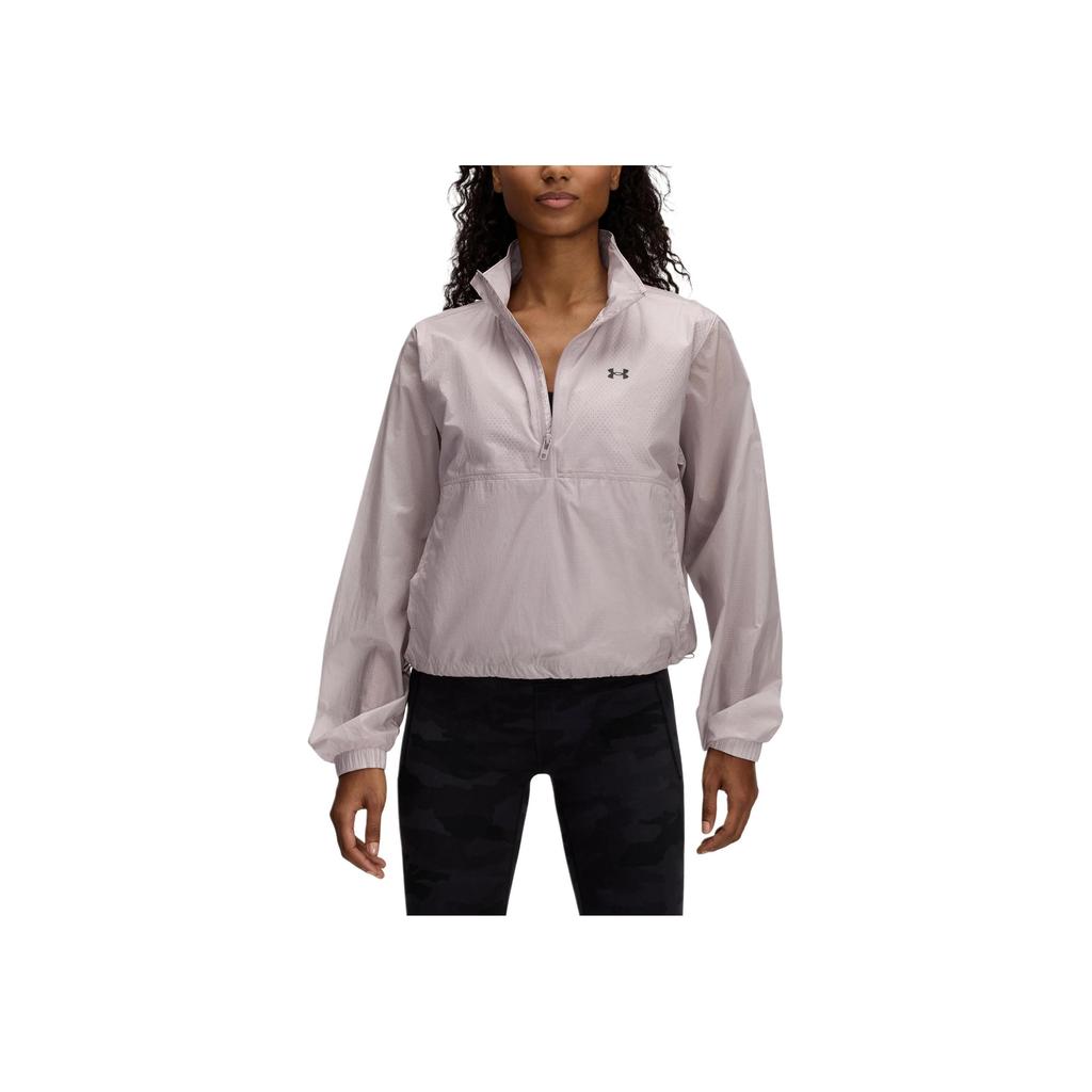 Under Armour Rival Solid Comfortable Versatile Half-Zip Stand Collar Long Sleeve Jacket Women jackets Dawn-Gray Pink 6000279-009