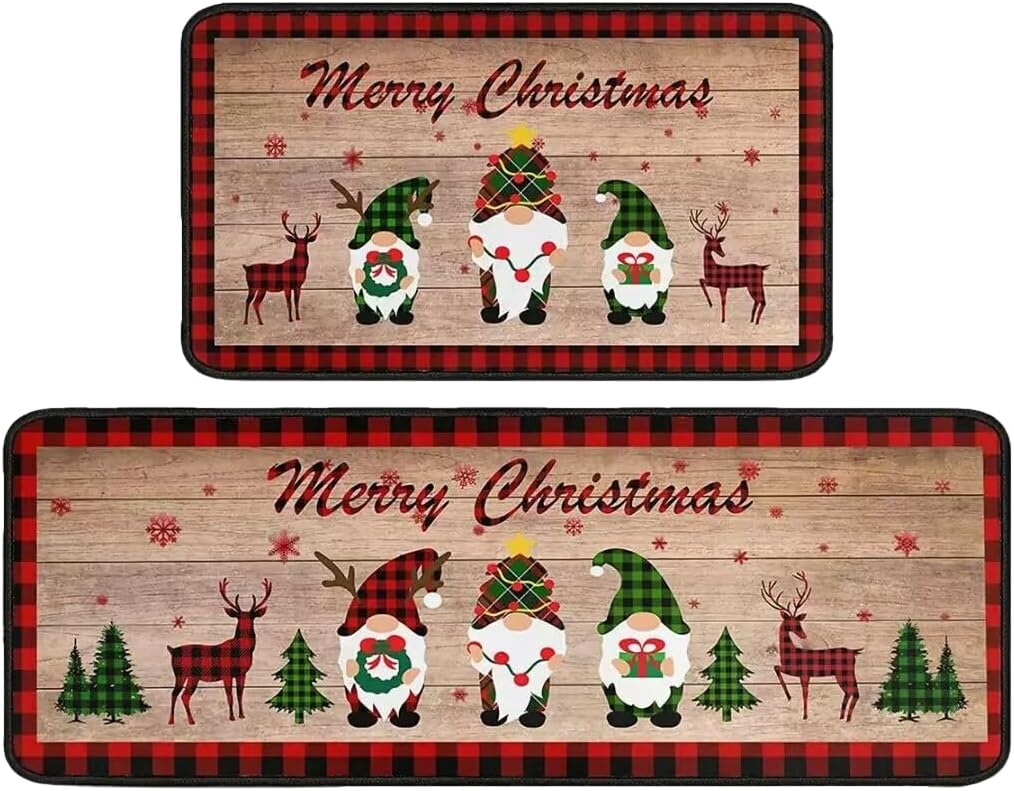 1/2Pcs Christmas Holiday Kitchen Floor Mat Home Decor Bedroom Balcony Long Carpet Festive Atmosphere Welcome Door Mat