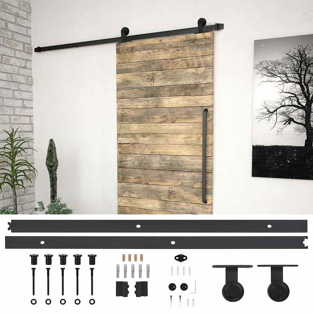 vidaXL Schiebetürbeschlag-Set SKIEN 200 cm Stahl Schwarz schwarz