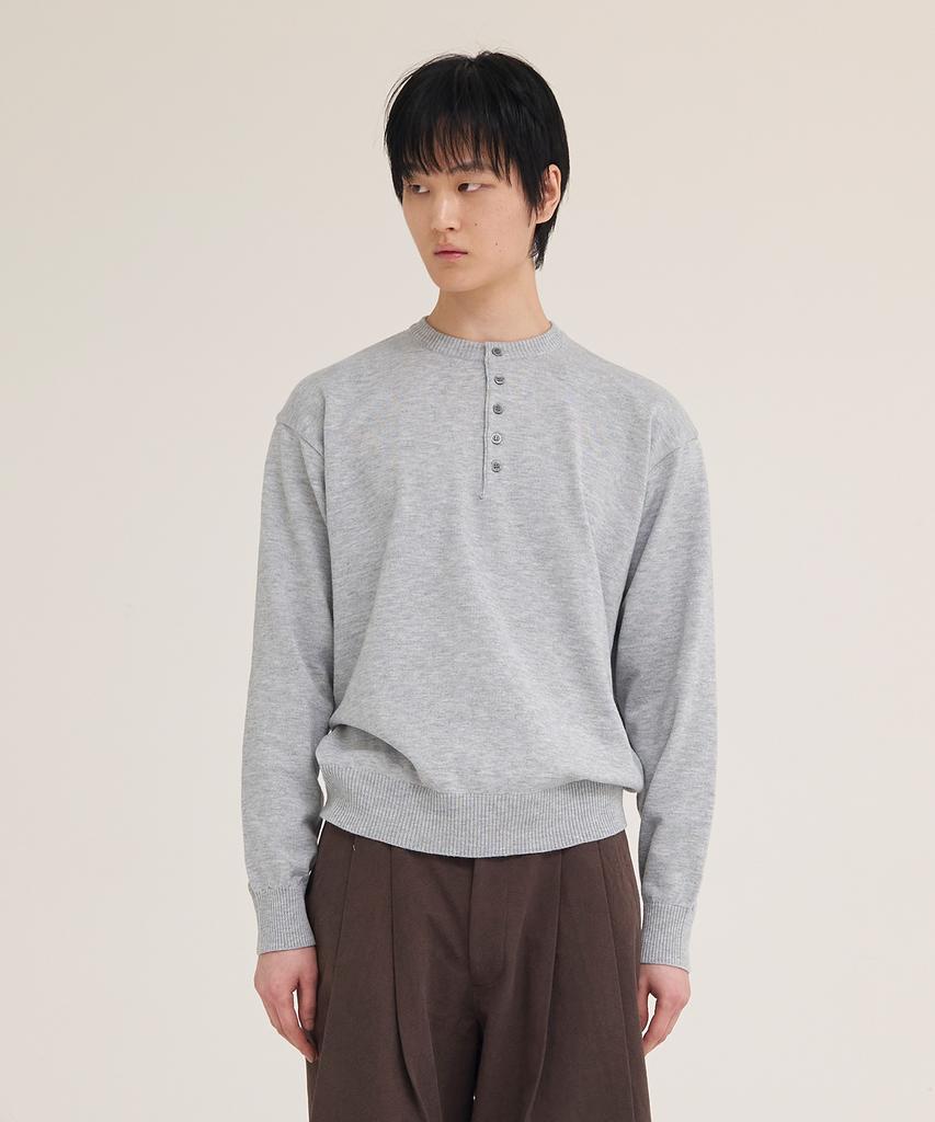Akesi Andy Soft Henley Neck Knit_Melange Grey