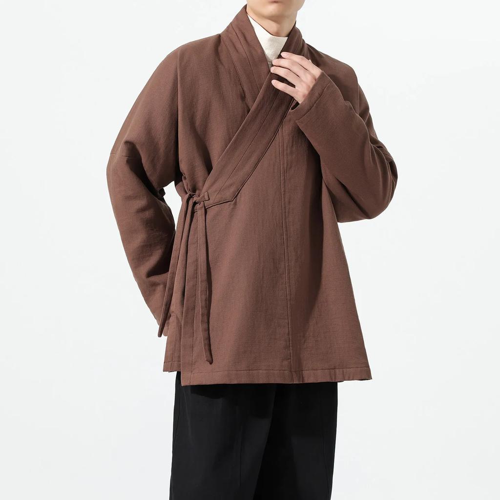 Autumn Winter Men Cross Collar Hanfu Jacket Chinese Traditional Coats Men Retro Cotton Outerwear Oriental Historical Outfit