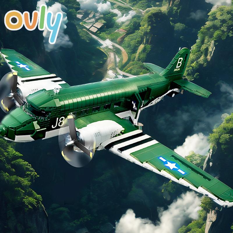 Ovly Douglas C-47 Transport Aircraft Model Building Block Fighter Toy Compatible with Bricks Children's Birthday Gift