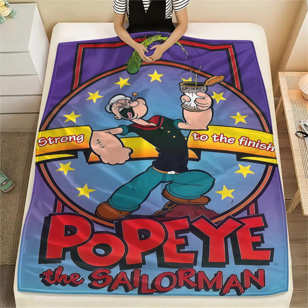 1PC Popeye Print Flannel Blanket, High quality Comfortable for All Seasons, Home Decor, Warmth and Comfort, Perfect for Christmas Gifts