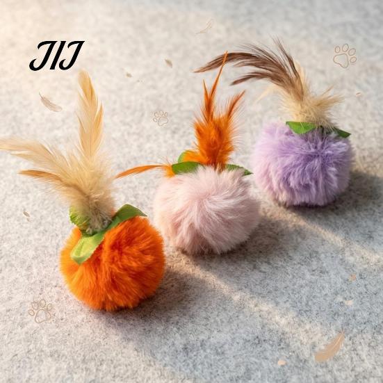 Interactive Cat Toys for Indoor Cats Furry Ball Toy with Feather, Pom Balls, Safe Plush Adult Soft Kitten Chasing Exercise Entertainment Stress Relief