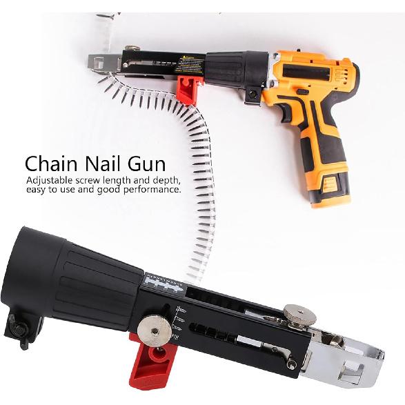 Chain Nail Gun Adapter Automatic Electric Drill Screw Tightening Equipment Screw Drill Chain Adapter Attachment for Gypsum Board/Partition Wall/Wood