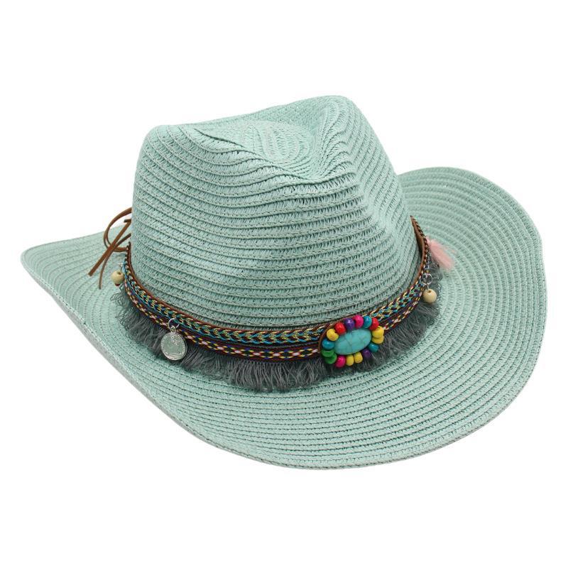 Western Cowboy Straw Hat Summer Sun Hat Beach Hat Ethnic Sun Hat Tibetan Curling