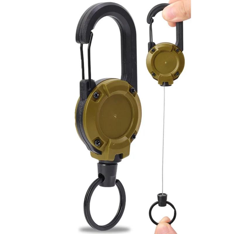 Retractable Heavy Duty Pull Reel Carabiner Key Chains Strong Steel Wire Rope Buckle Spring Key Ring Outdoor Sporty Keychain Tool