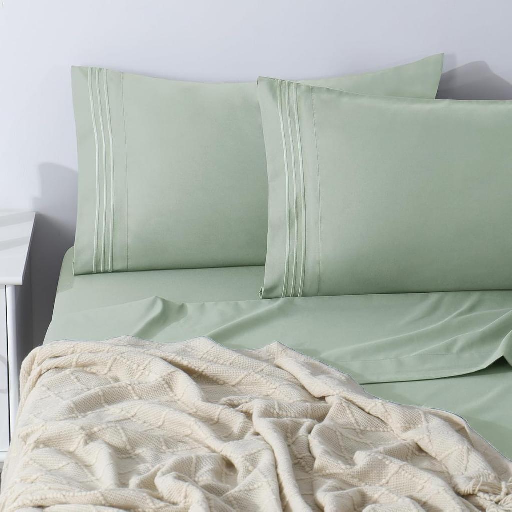 CozyLux 2 Pack - Queen Size 20x30 Inch Sage Green Microfiber Pillowcases with Envelope Closure, Soft and Breathable