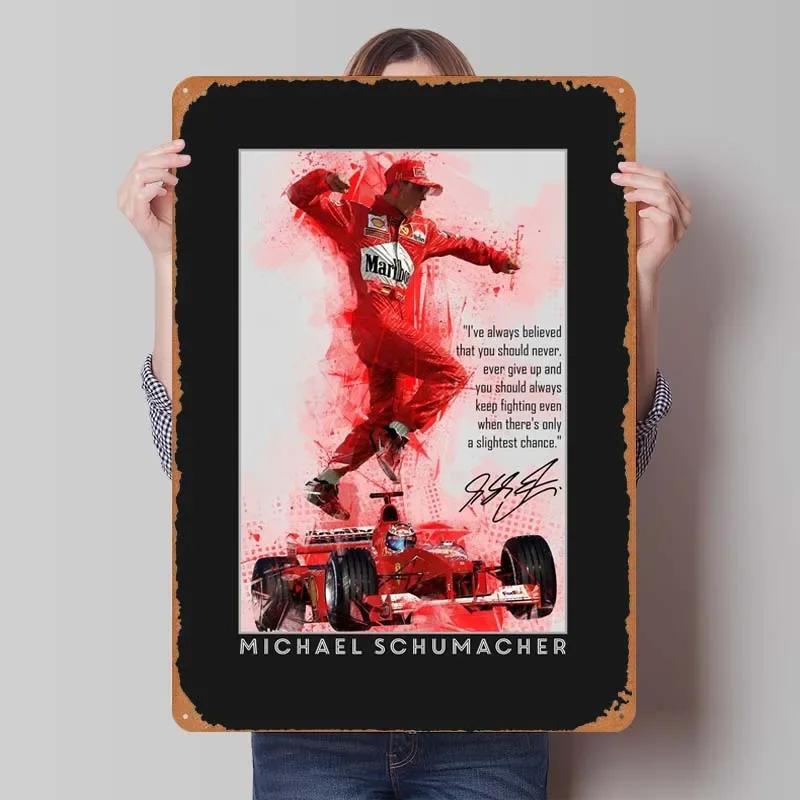 Michael Schumacher Metalowy Znak Plakaty Wyścigowe Dekoracja Dekoracja Ścienna Dekoracja Pokoju Dziennego Mężczyzna Vintage Elementy Dekoracyjne do Domu Mural Artystyczny