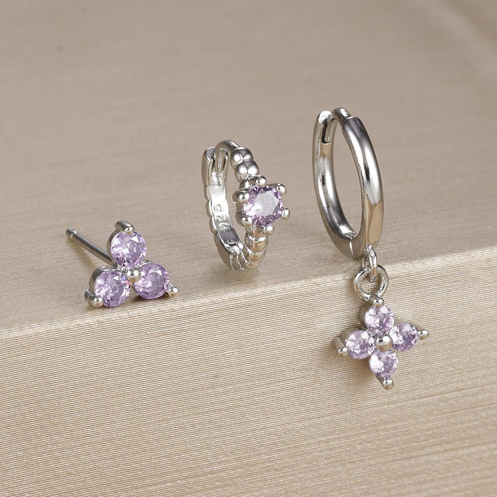 Sada 3 ks Trendy Zlatá Barva Čtvercový Zirkon Visací Náušnice Nerezová Ocel Kroucený Kruh Visací Náušnice Piercing do Chrupavky Šperky