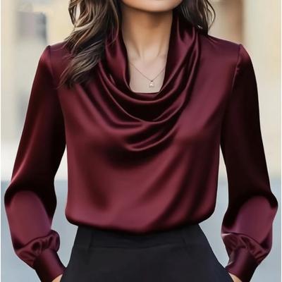 2026 Fashion and Elegant Loose Casual Swing Neck Blouse Women New Simple Long Sleeve Shirt Solid Color Spring Sutumn Office Lady Tops