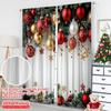 2D flat printing 2pcs Merry Christmas Popular Drapes Red and Gold Ball Pine Branch Snowflake Versatile Polyester Without