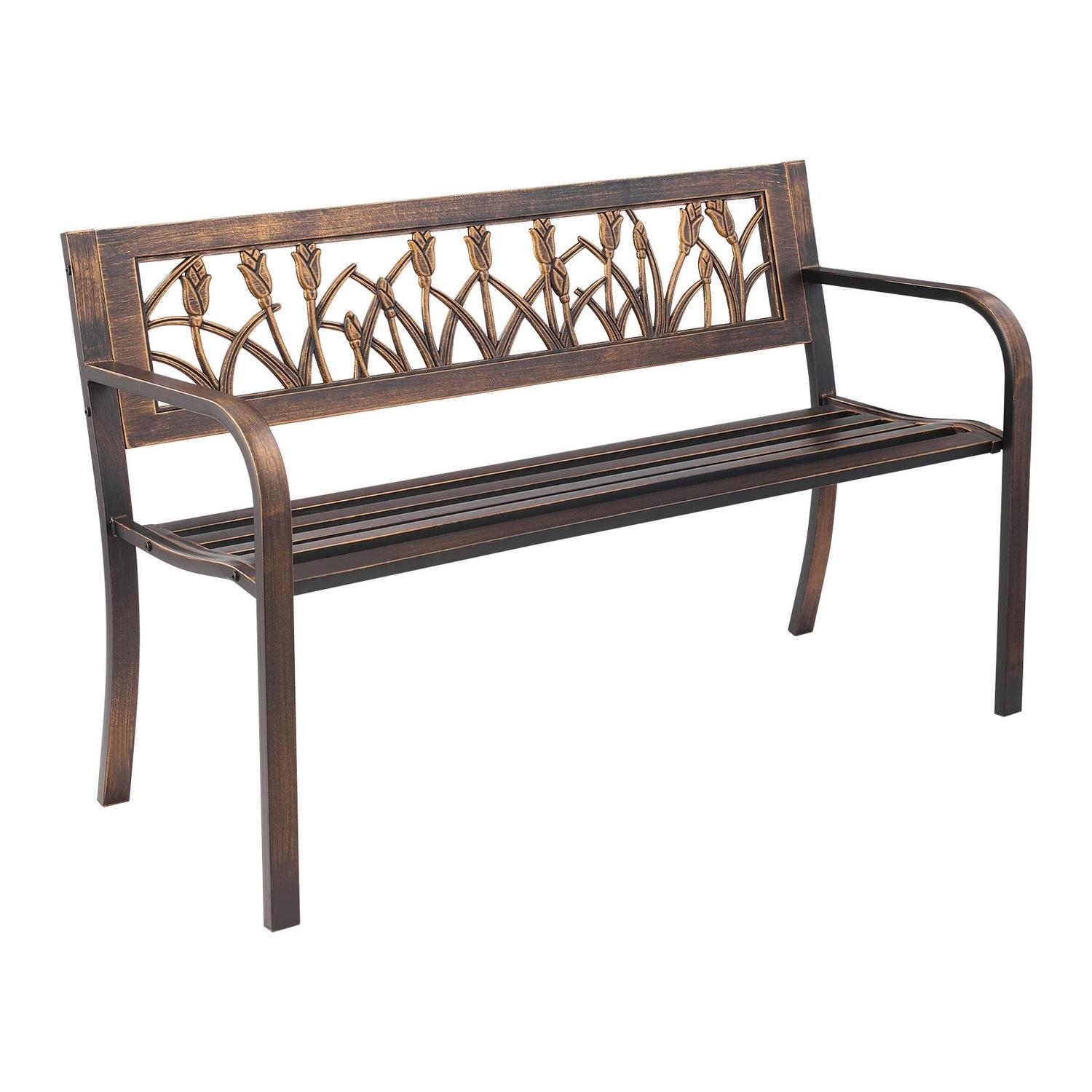 Gartenbank Terrassenbank 127cm Metallrahmen PVC Blumenrücken für Veranda