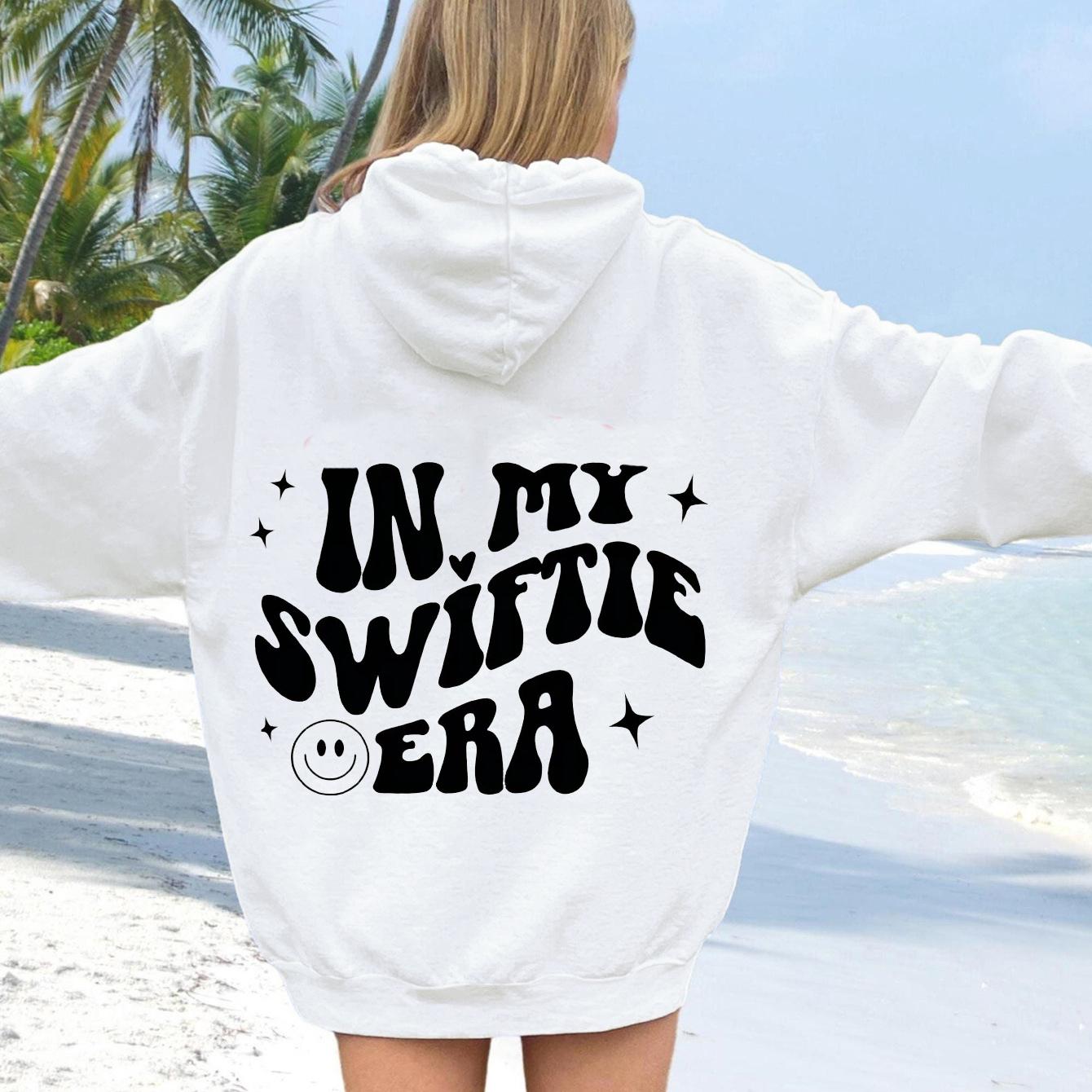 In My Swiftie Era Letter Print Drawstring Hoodie Drop Shoulder Long Sleeve Hoodie Women S Clothes S белый