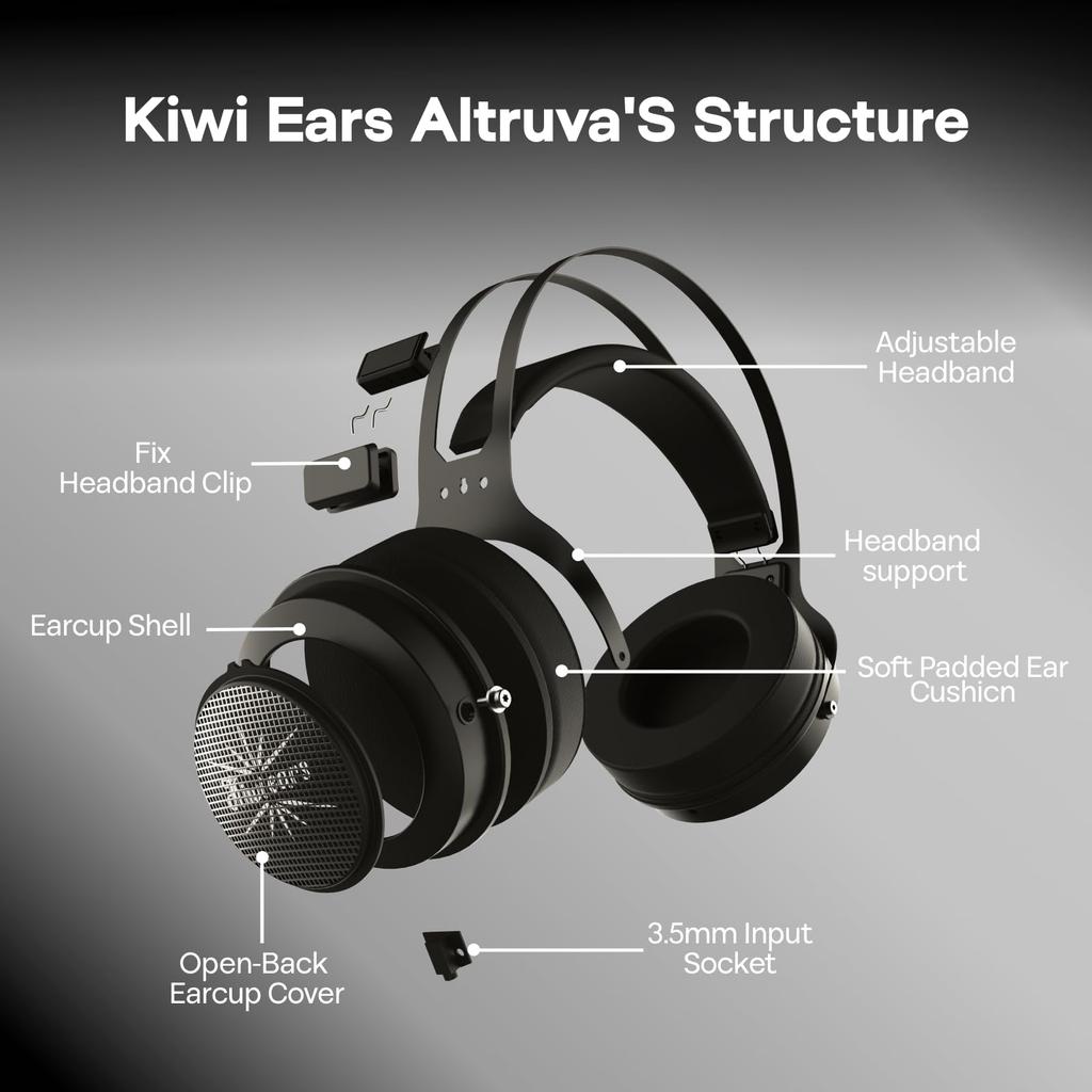 Linsoul Kiwi Ears Altruva High-End Dynamic HiFi Open-Back Wired Over-Ear Headphones with a Full-Size 50mm Dynamic Diaphragm, Deep Bass, Comfortable