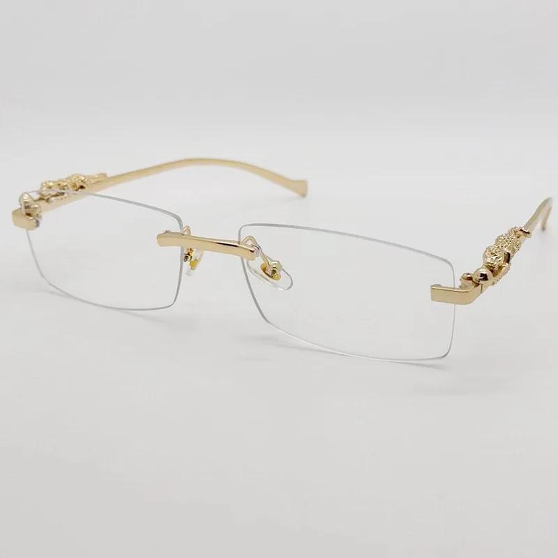 Rimless Glasses Frame Women Men Fashion Cheetah Decoration Business Cool Eyeglasses Frames