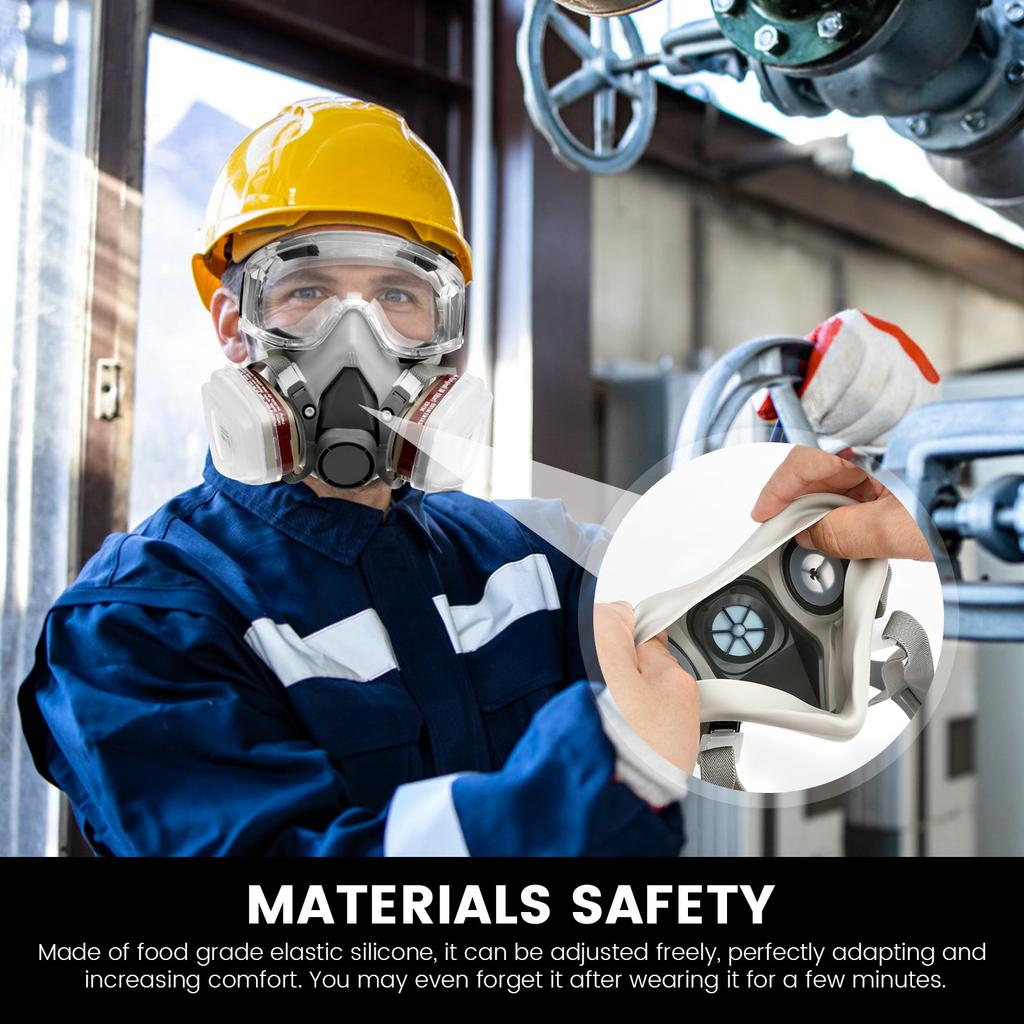 Respirator Mask Half Facepiece Gas Mask with Safety Glasses Reusable Professional Breathing Protection Against Dust Chemicals