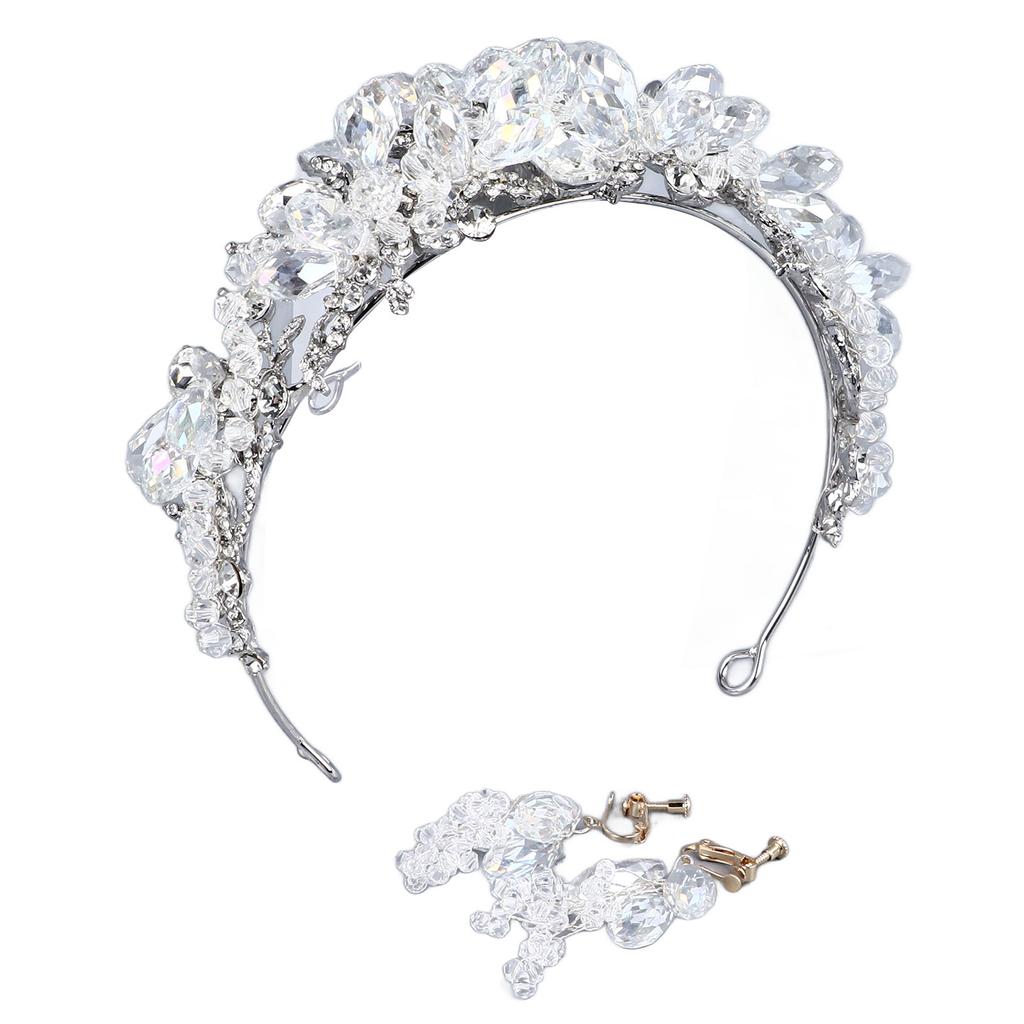 Rhinestone Tiara Hard Alloy Strong Rustproof Elegant Sparkling Compact Princess Tiara with Dangle Earrings for Party