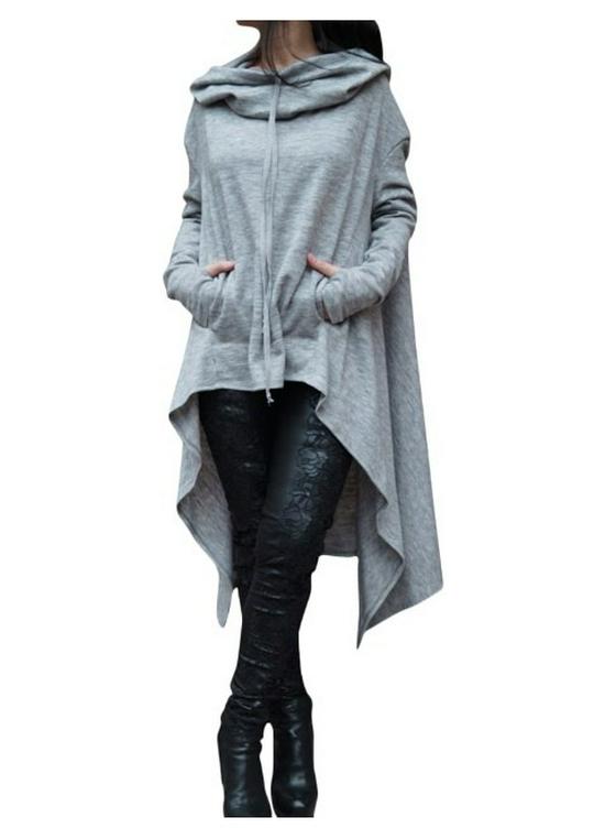 9308#2025 Felpa Lunga con Cappuccio Manica Lunga Monocolore Stile Europeo & Americano Autunno Inverno