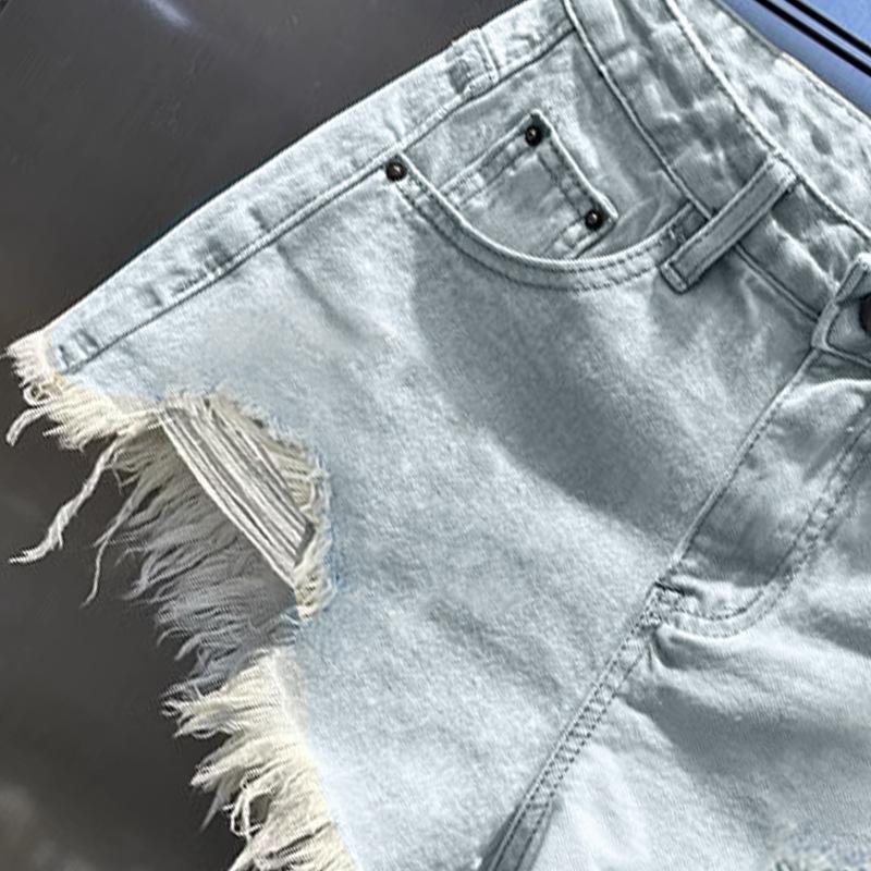 Women's Low Rise Denim Shorts Loose Fit Distressed Frayed Hem Hot Pants Summer Streetwear Irregular Jean Shorts