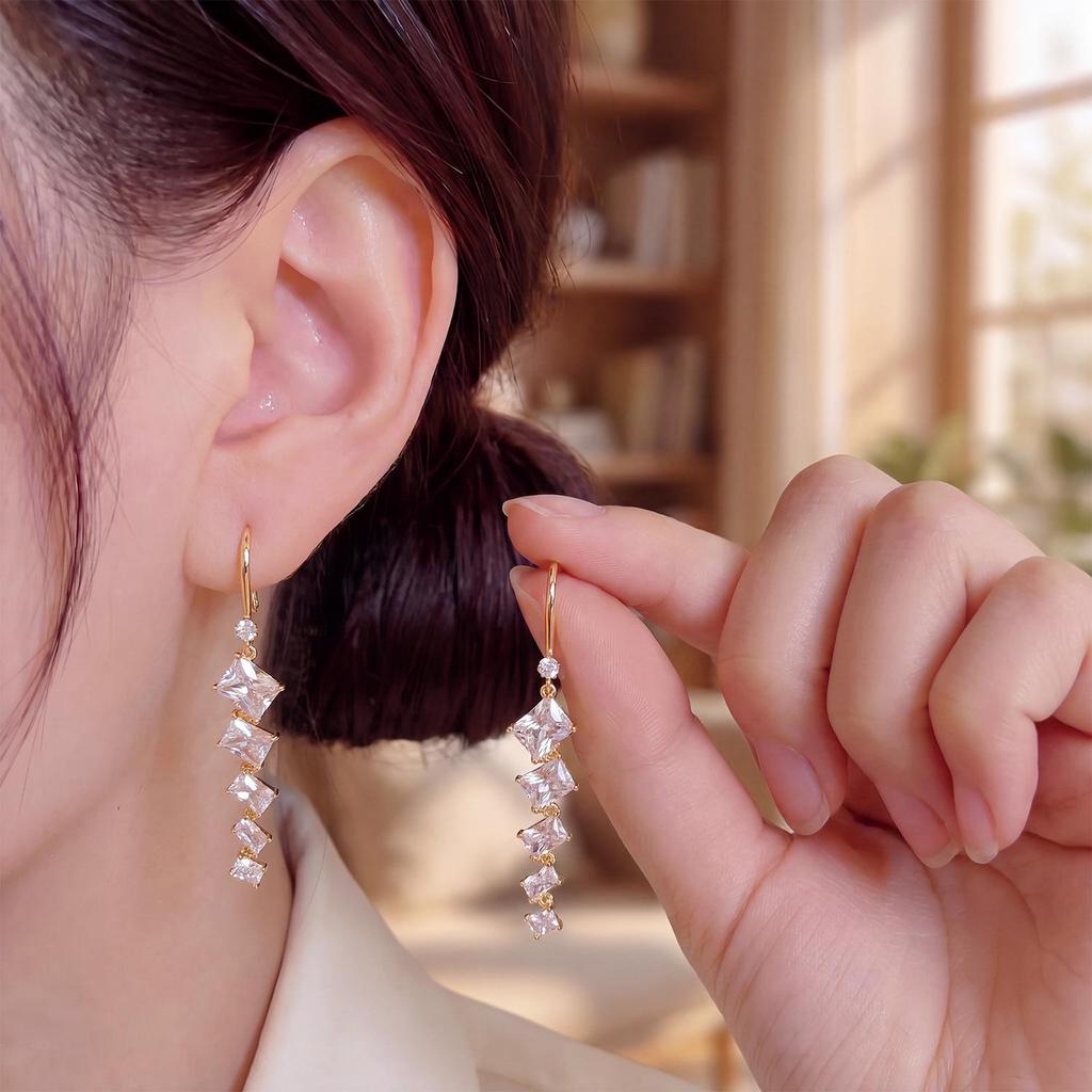 Geometric Tassel Diamond Earrings: Versatile, Luxe Silver Studs