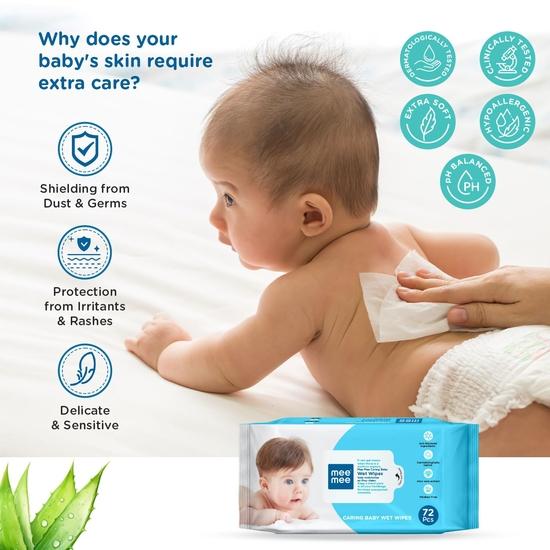 Mee Mee Soft Gentle Baby Wet Wipes (72 Wipes) Pack of 6 | Infused with Aloe Vera and Vitamin E | Paraben & Sulfate Free