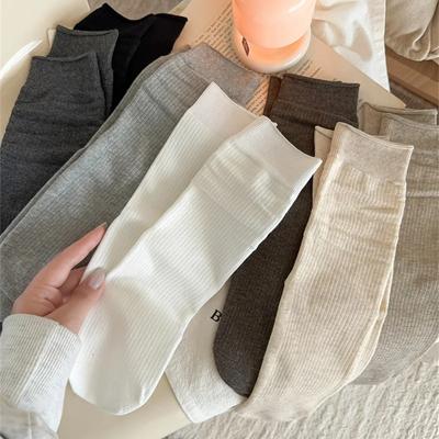 Skarpety Damskie Codzienne Jednokolorowe Długie Skarpety Dzianina Bawełna Moda Harajuku Streetwear Czarne Białe Szare Długie Skarpety