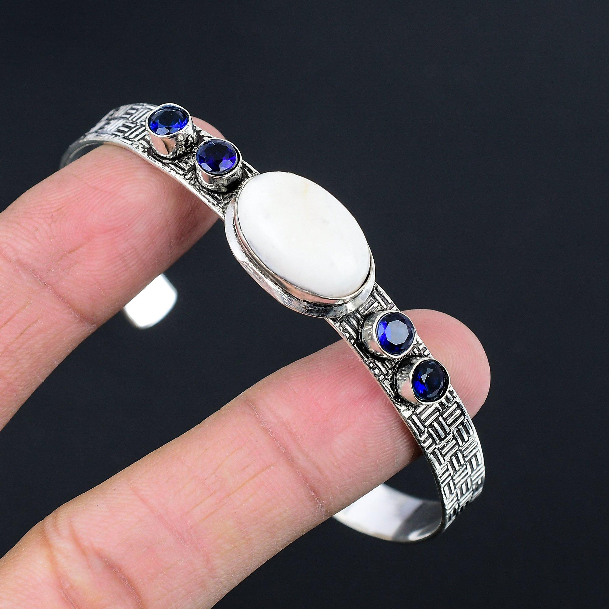 

Gift For Women Bangle Adjustable 925 Sterling Silver Natural Scolecite Gemstone Adjustable