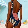 Women Plus Size High Round Neck Sleeveless Abstract Fruit Printed One Piece Swimsuit
