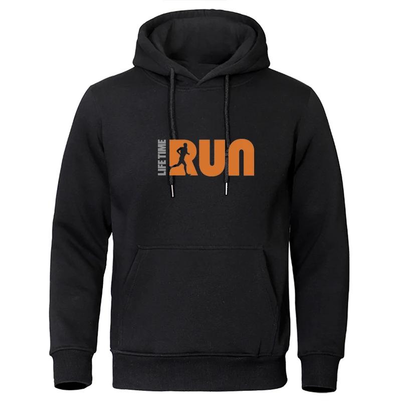 Men's Hoodie  Urban Fashion  Lifetime Run  Printed Hoodie  Polar Lining  Casual  Funny  Loose  Hooded  Men's Clothing