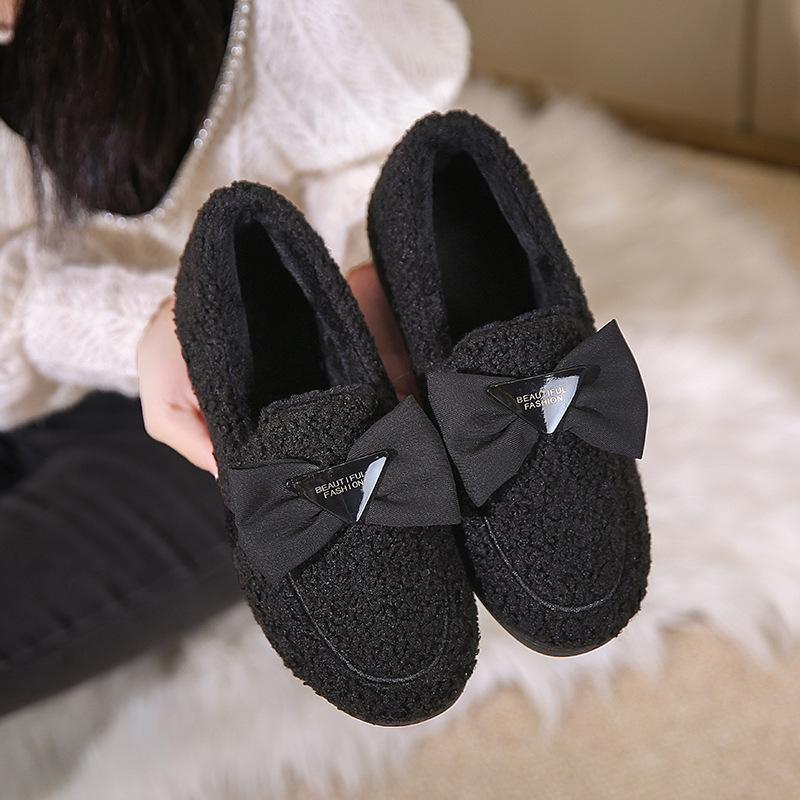 Winter New Fashion Women's Cotton Shoes Fleece Thickened Warm Indoor Home Shoes Doudou Shoes Bow Women's Shoes