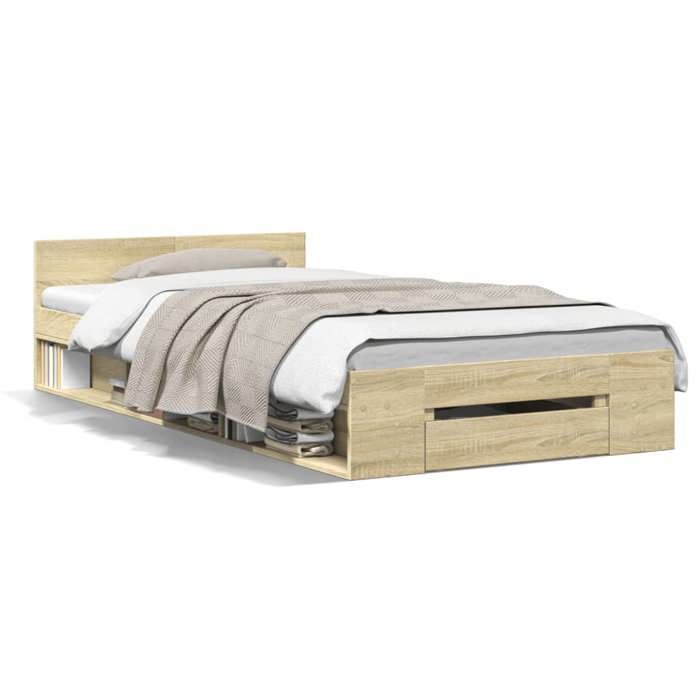 VidaXL Bed Frames and Drawer Sonoma Oak 90x200 Cm Engineered Wood, Bed, Storage Bed, Single Bed Frame, Bed 3280799