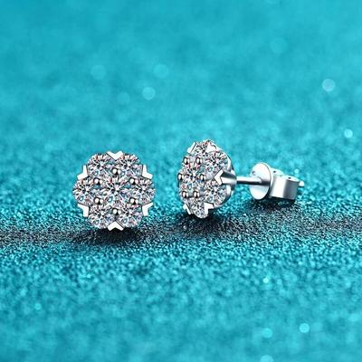 Moissanit-Ohrstecker, 0,5 ct, 1 ct, Weißgold vergoldet, Sterlingsilber, D VVS1, Labordiamant, Blumen-Ohrstecker für Damen