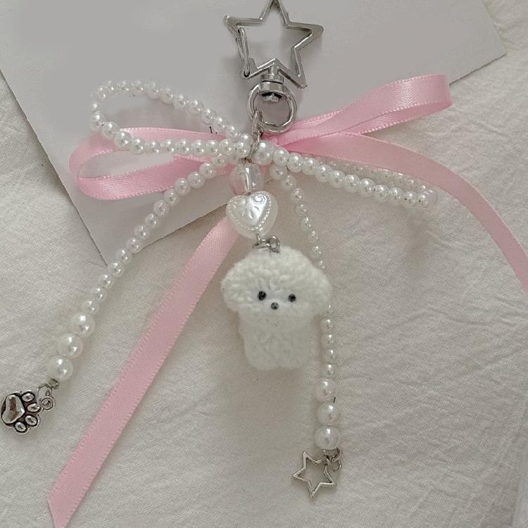 Fashionable Bows Tie Ribbon Keychain Imitation Pearls Beaded Bowknot Keyring Colorful Butterfly Knot Key Chain Ornament